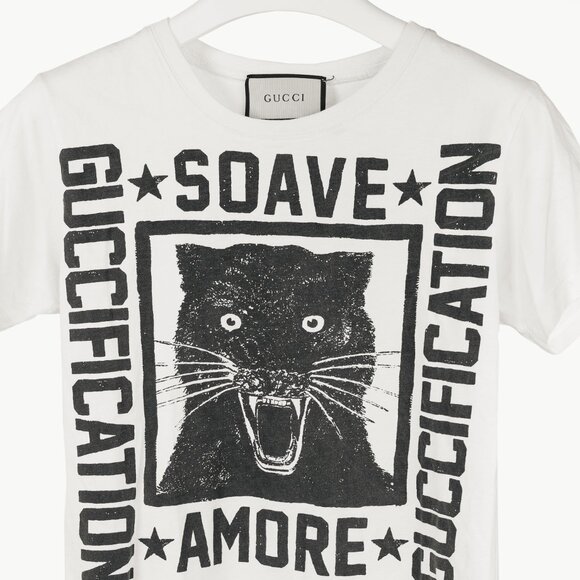 Gucci R/18 White Cotton Soave Amore Guccification Panther Graphic T-Shirt - Picture 4 of 11